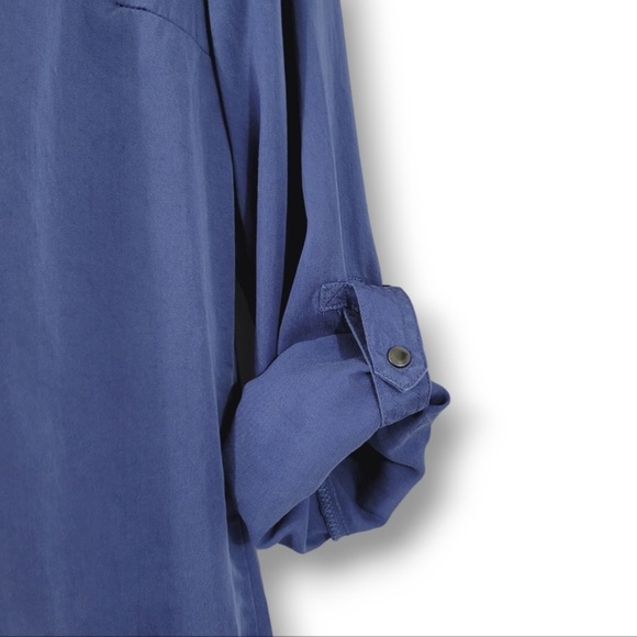 Soft Surroundings Blue Sleeve Tencel Snap Tab Tunic Shirt Denim Embroidered S - Picture 7 of 11
